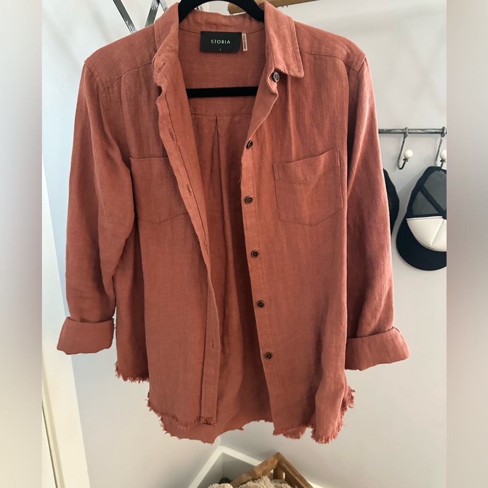 Button Up Woman's Top. Salmon/Burnt Rust Color. S… - image 1
